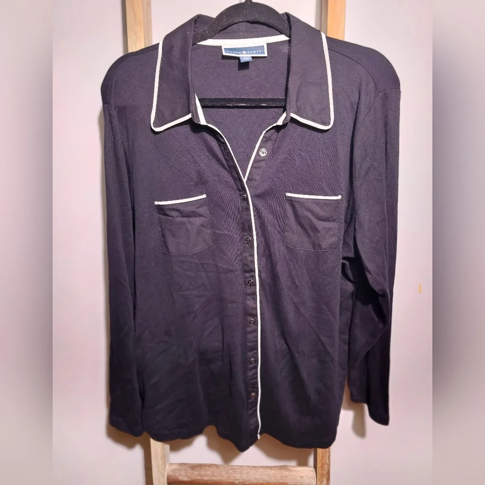 Karen Scott Womens button-down Jersey cotton long sleeve shirt - Picture 1 of 5